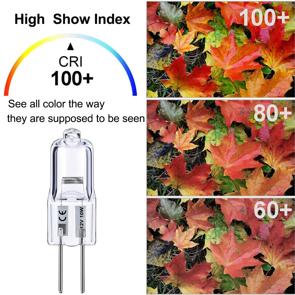 G4 Halogen Bulb, 10 Pack 12V 10W Bi-pin Base, High Output 150LM 3000Hrs Long Lifetime, Dimmable, CRI100 & 2800K Warm White, for Cabinet Light Bulbs