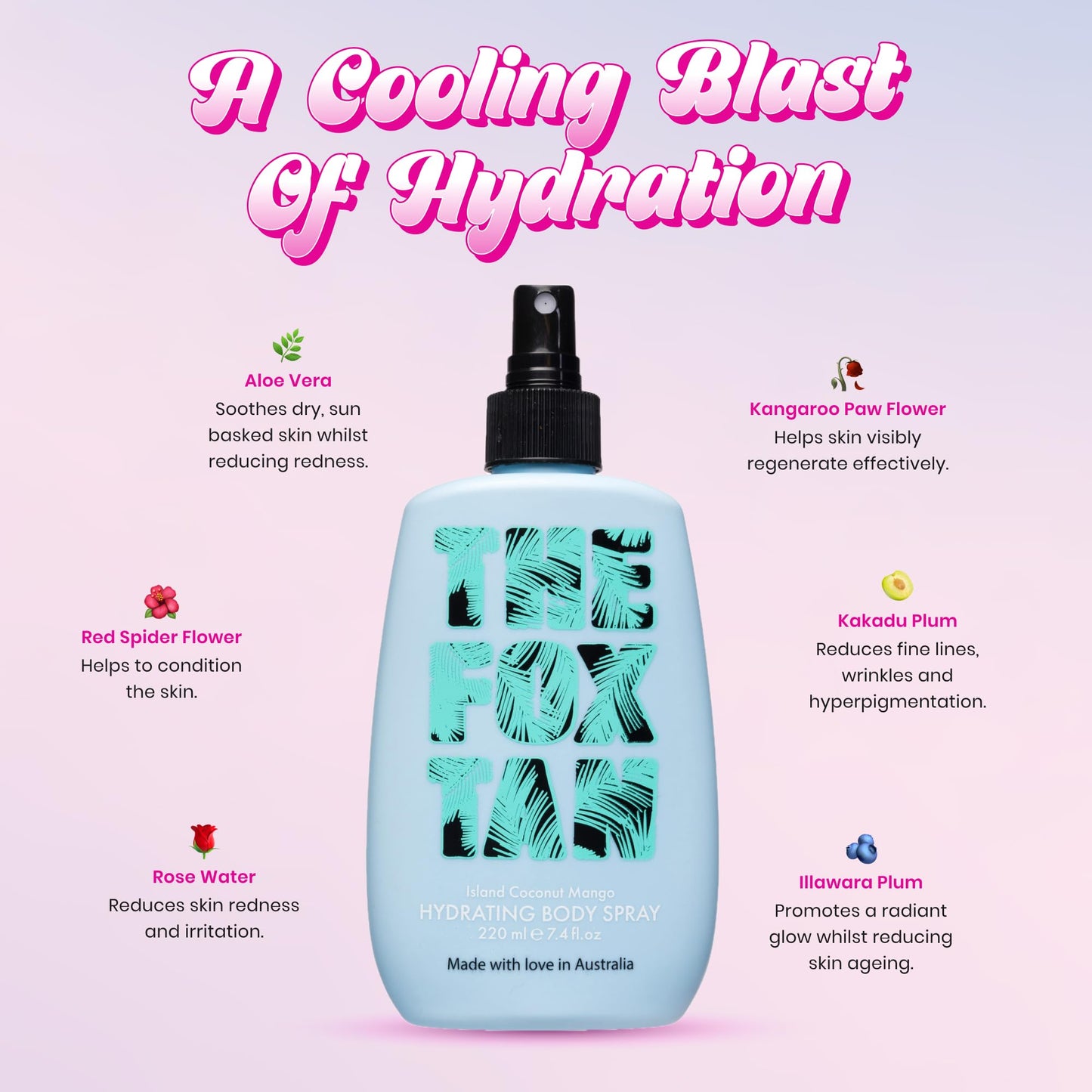 The Fox Tan Hydrating Body Spray, Long-Last Fragrance Perfume Mist, Soothing & Moisturizing, Tropical Scent, Vegan & Cruelty-Fre