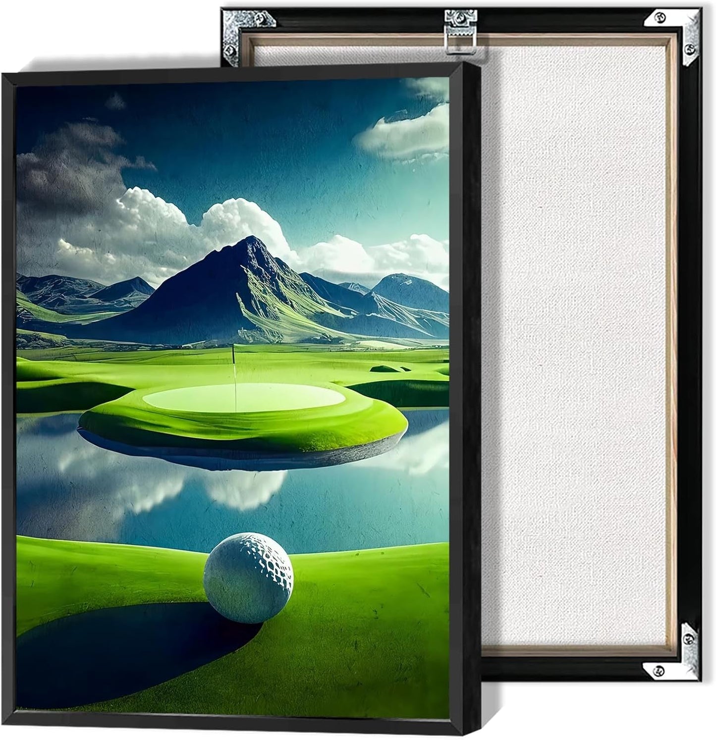 Golf Course Landscape Poster Golfing Sport Site Canvas Wall Art Trendy Ball Grassy Field Aesthetic Prints Painting For Living Room Bedroom Office Wall Decor 24x36in Wframed