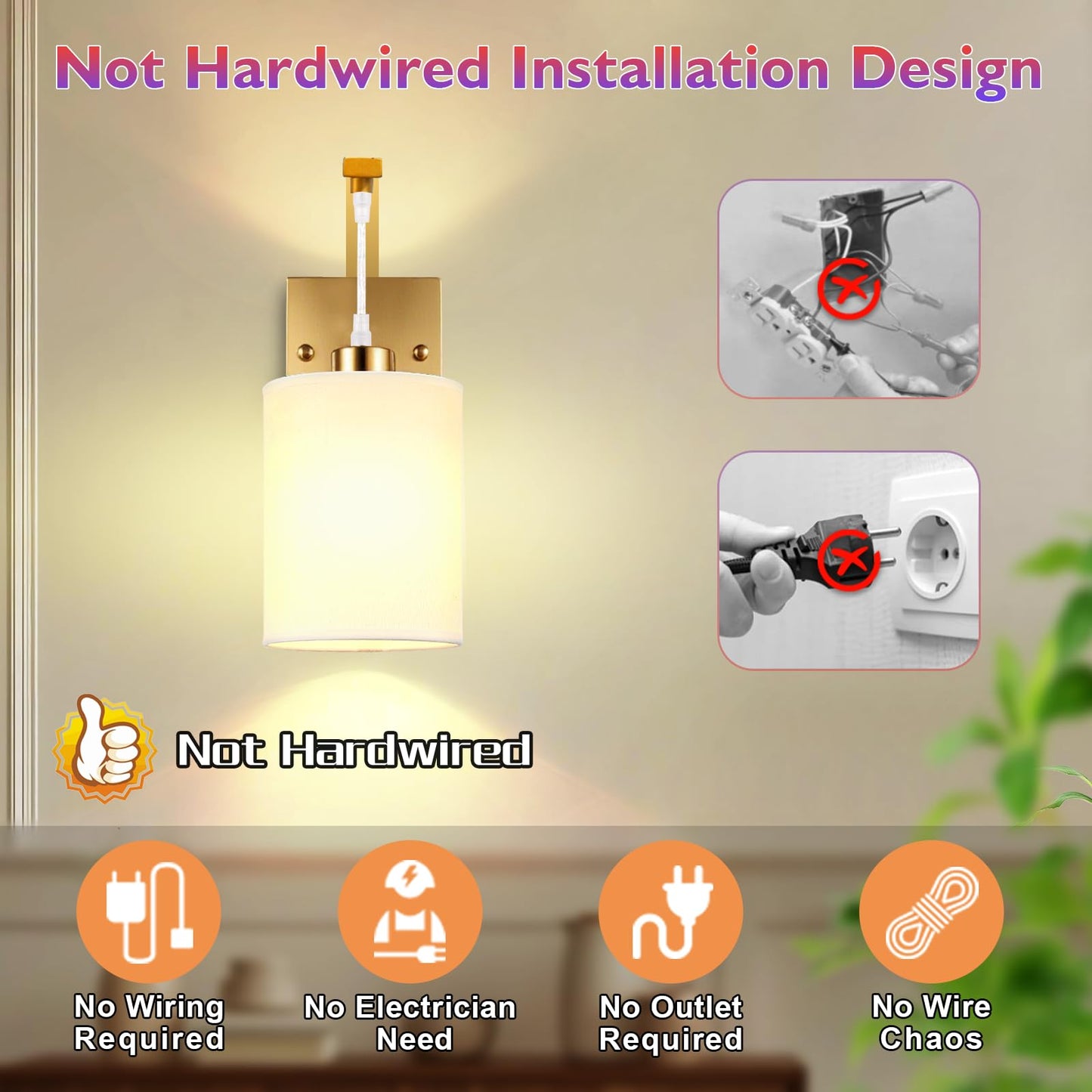 CNOIJUTS Battery Operated Wall Sconces Set of 2, Brass Gold, Rechargeable with Remote & Bulbs, Dimmable, Model W250301RC