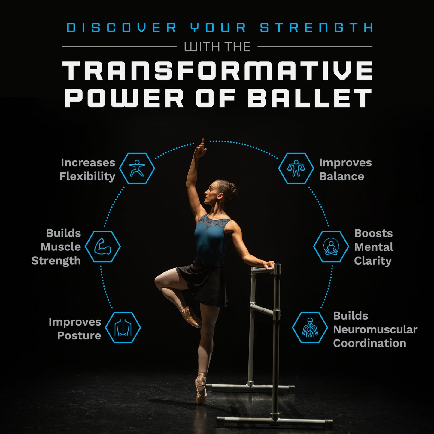 VITA Barre Portable Freestanding Double Ballet Barre, Extreme, 16 Ft Bars, Teal, Steel | Fixed Height, Made in USA, Home or Gym Exercise Equipment for Kids & Adults | Dance, Fitness, Pilates