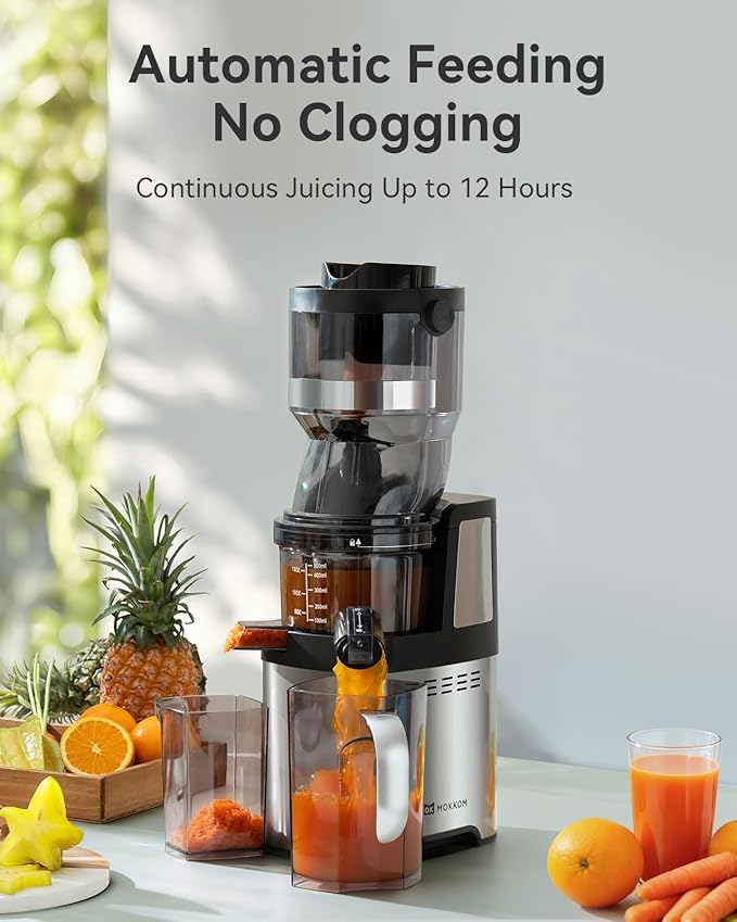 MOKKOM Commercial Cold Press Juicer, 5.9" Large Feed Chute Juice Extractor Machine, High Juice Yield, Slow Masticating Juicer for Whole Vegetables & Fruits, Easy to Clean for home and commercial use