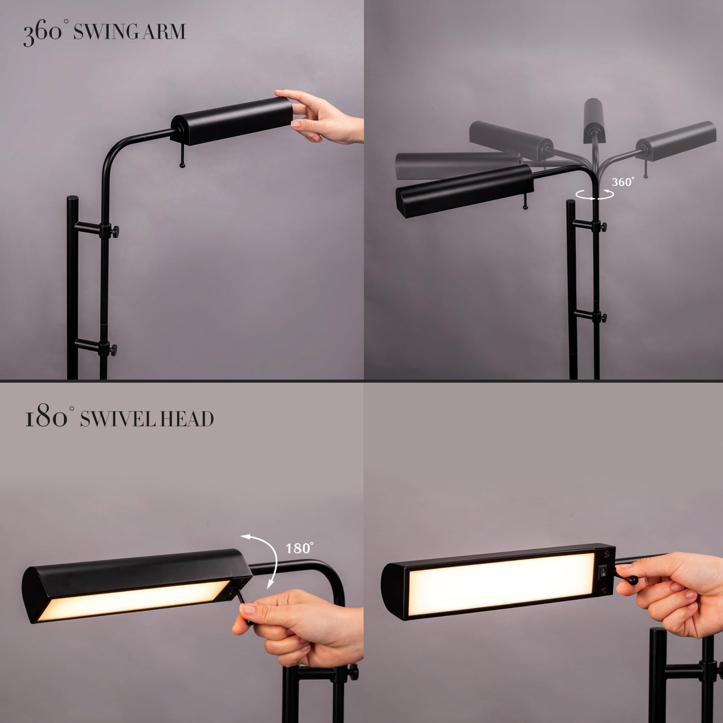 OBright Cedric Adjustable Pharmacy Floor Lamp - Industrial Design, 10W Led, Height 45-61, Black, Model Obe-Fl25H