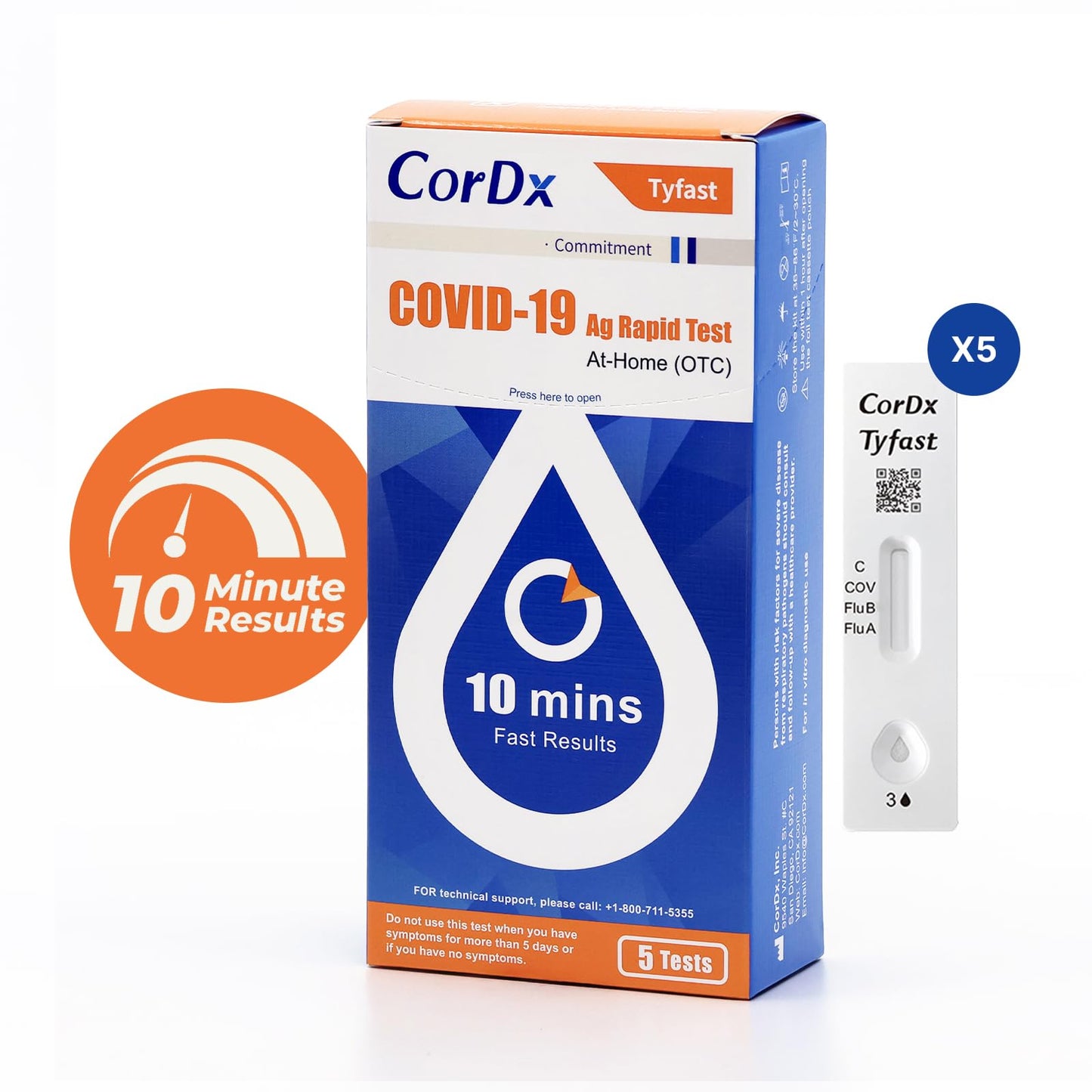 CorDx TyFast at Home COVID 19 Antigen Rapid Test Kit, Easy, Accurate, Fast Results in 10 Minutes. (5-Pack)