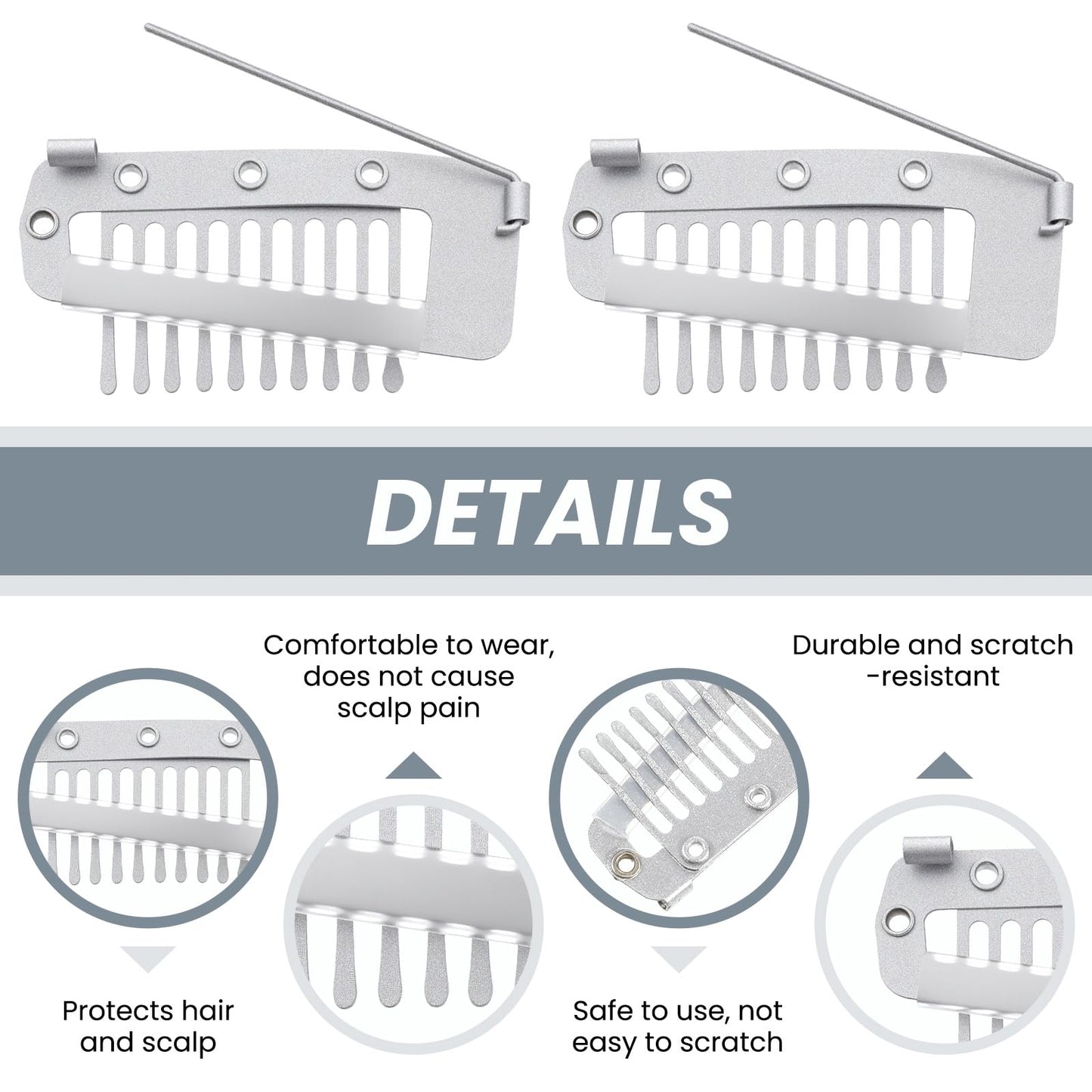 16 Pcs Chunni Clips with Safety Pins, 10-Teeth Hair Extension Snap Invisible Wig Combs No Sew, Strong Chunni Grip Dupatta Settin
