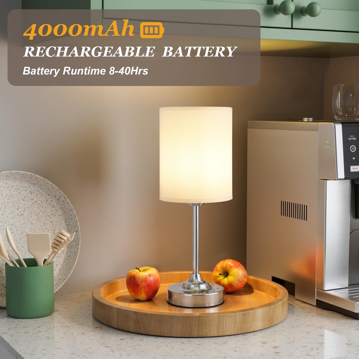 Touch Control Cordlss Table Lamp  Usb-C Rechargeable Lamp With Stepless Dimming  4000Mah Battery Operated Bedside Lamp For Bedroom  Living Room  Night Light & Emergency Lighting  Silver  1 Pack