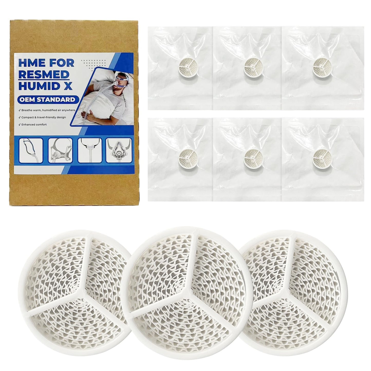 Humidx Plus for Airmini - (6 Pack) HME for air mini HumidX Plus,Replacement Humidifier Filter - Compatible with Airmini CPAP Machine & P10 Nasal Pillows, N20, N30 Nasal Masks,Individually Sealed