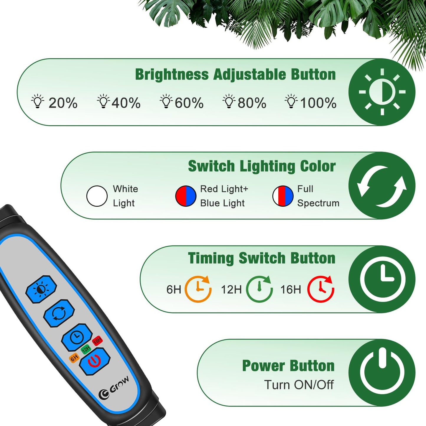 Wolezek Grow Lights for Indoor Plants, 5-Head LED, Adjustable Stand, 2 Pack, Full Spectrum, Red & Blue, Model BL-C100G