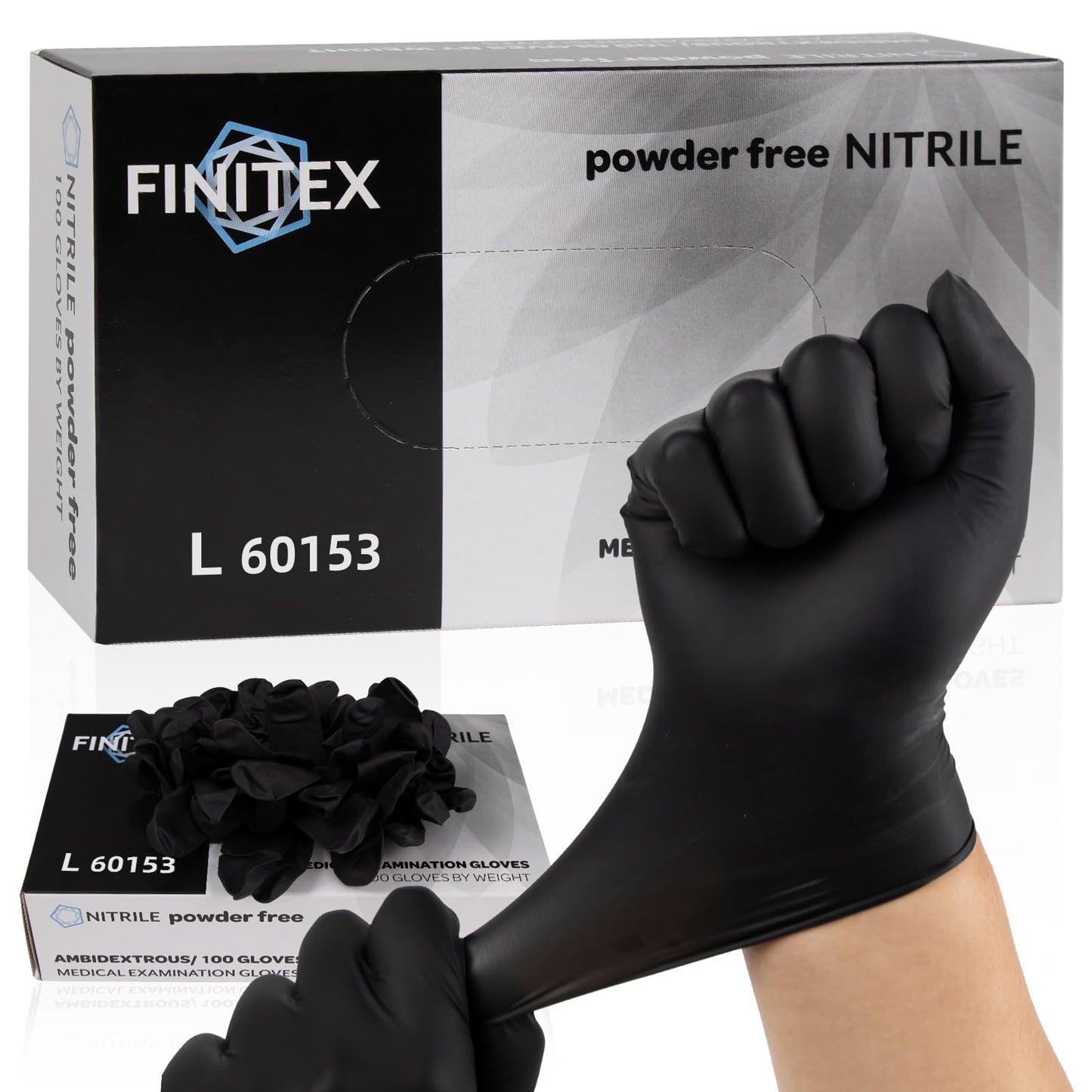 FINITEX Nitrile Disposable Latex-Free Gloves Black - 3.5mil 100PCS Powder-Free Cleaning Medical Exam Food Glove (Large)