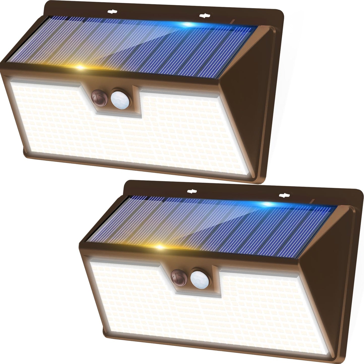kolpop 318 LED Solar Outdoor Lights, IP65 Waterproof, Motion Sensor, 2 Pack, 7 Inch, Brown-White Light