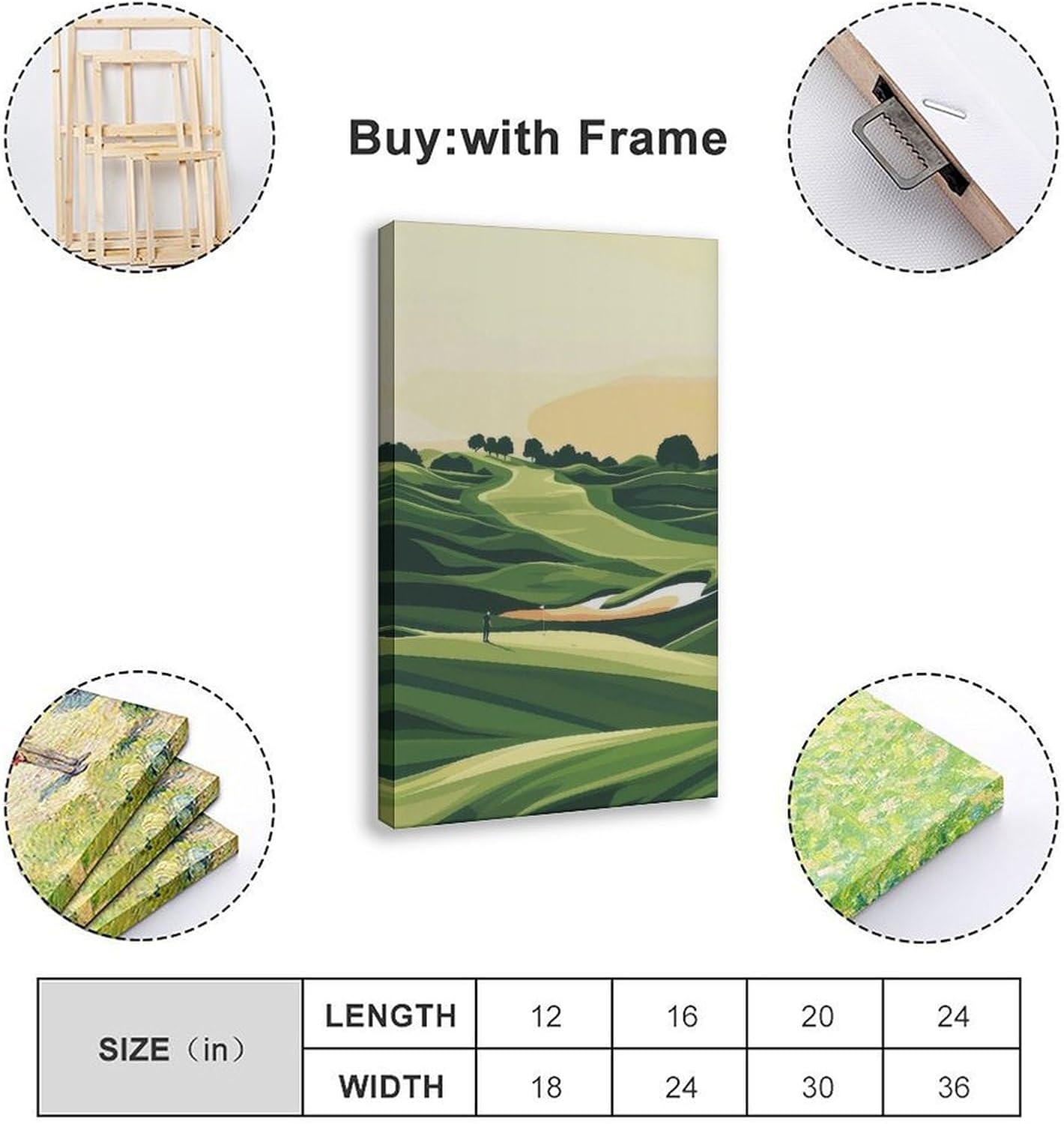 9W Golf Course Poster Green Scenery Decoration Wall Art for Office Living Room Frame-style 20x30inch(50x75cm)