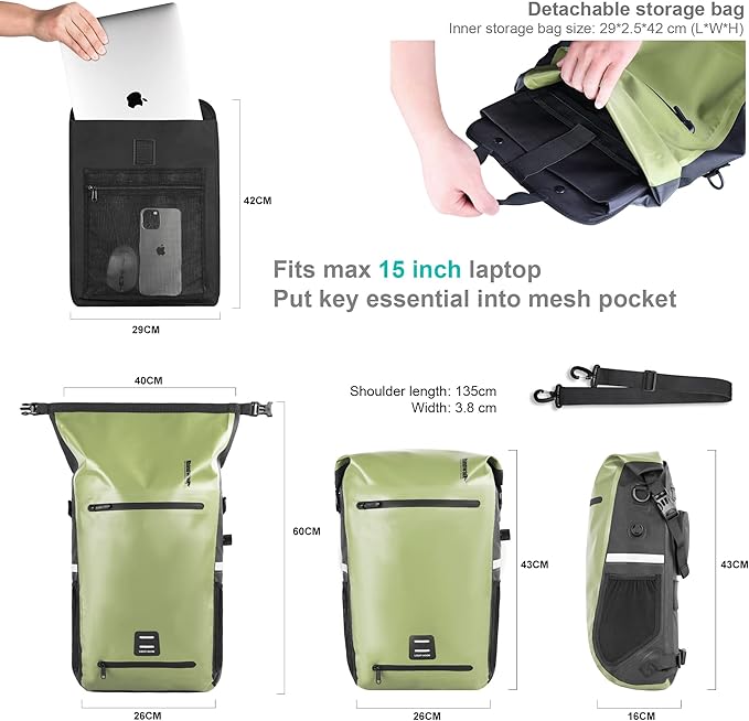 Rhinowalk Bike Pannier Bag Waterproof 22L Bicycle Rear Rack Trunk Bag for Cycling Bicycling Traveling Riding