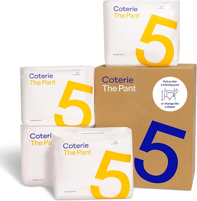 Coterie The Pant, Size 5, Refastenable Training Pants for Sensitive Skin, Hypoallergenic, Super Absorbent Overnight Leak P...