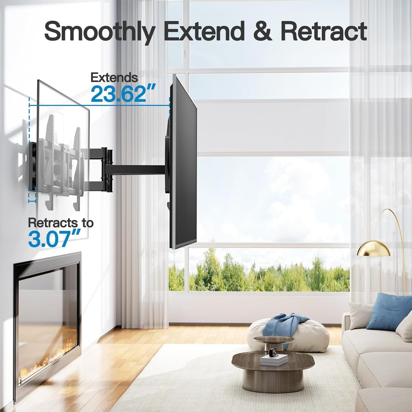 PERLESMITH Full Motion TV Wall Mount for 50”-90” TVs up to 165lbs, TV Mount Bracket with Dual Articulating Arms Swivel Tilt Extension, Max VESA 800x400mm, Fits 16”18” to 24" Studs, PSXFK1