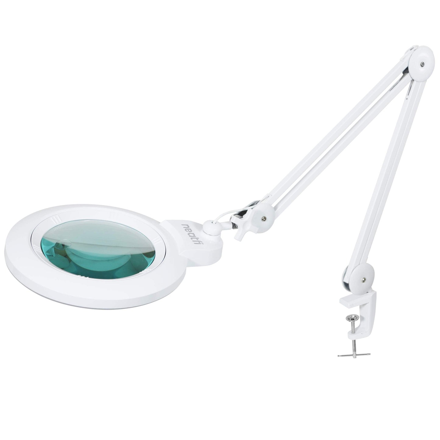 Neatfi XL Bifocal LED Magnifying Lamp, 7-Inch Lens, 5D/20D Magnification, Dimmable, Adjustable Arm, White, With Clamp, Model