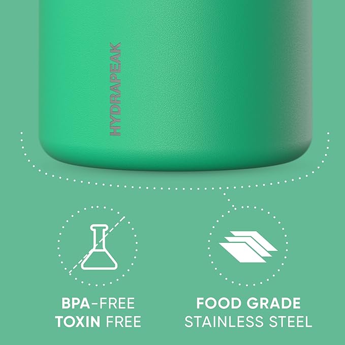 Hydrapeak 18oz Stainless Steel Vacuum Insulated Food Jar | Hot Food and Cold Food, Wide Mouth Leak-Proof Soup for Adults, 10 Hours Hot and 16 Hours Cold (Jade)