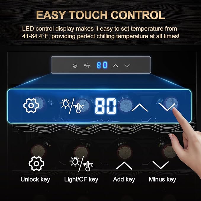BODEGACOOLER 24 Bottle Mini Fridge for Bedroom, Compressor Wine Cooler Refrigerator for Home and Kitchen, Wine Cooler with Digital Temperature Control & Double-layer Glass Door for Wine, Champagne.
