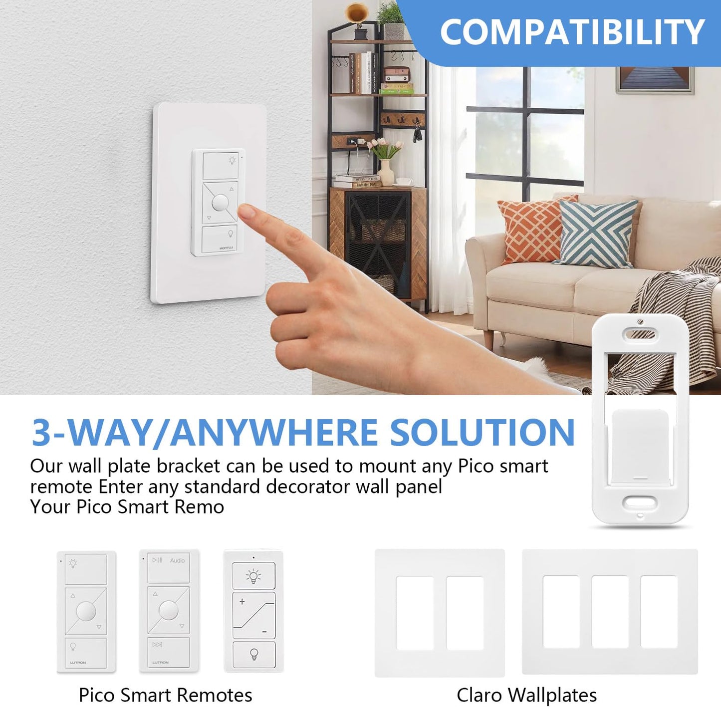 Wallplate Brackets for Lutron Caseta Pico Remote, 4-Pack Seamless Remote Snap-in Installation Wall Bracket for Lutron Smart Switch, Durable Wall Mount Design Compatible With Lutron Pico Remote