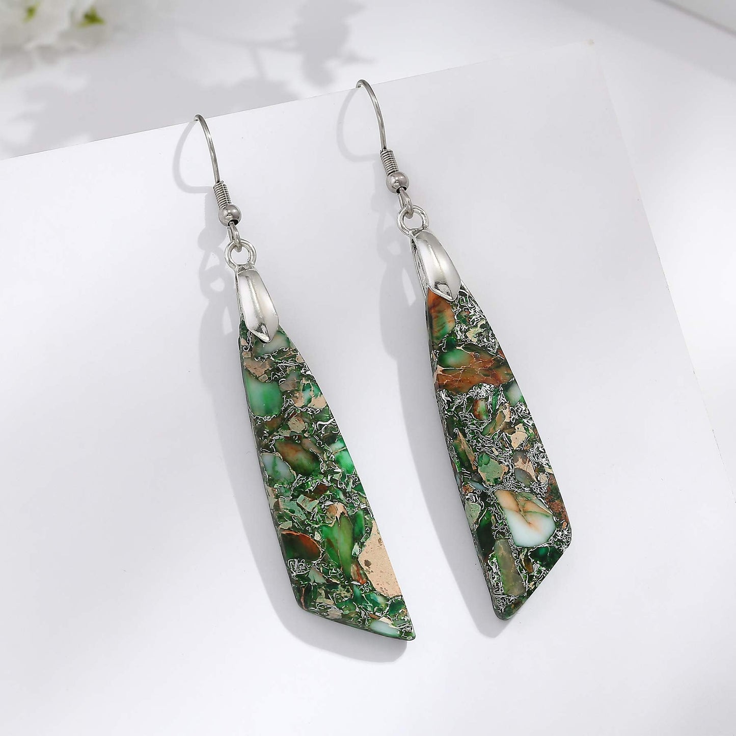 Boho Natural Imperial Jasper Stone Charm Dangle Earrings for Women