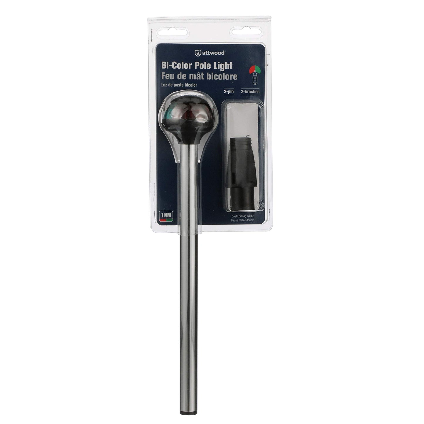 Attwood 5092-10-7 Pulsar Bi-Color 10-Inch Marine Boat Pole Light With 2-Pin Mounting Base Silver  One Size