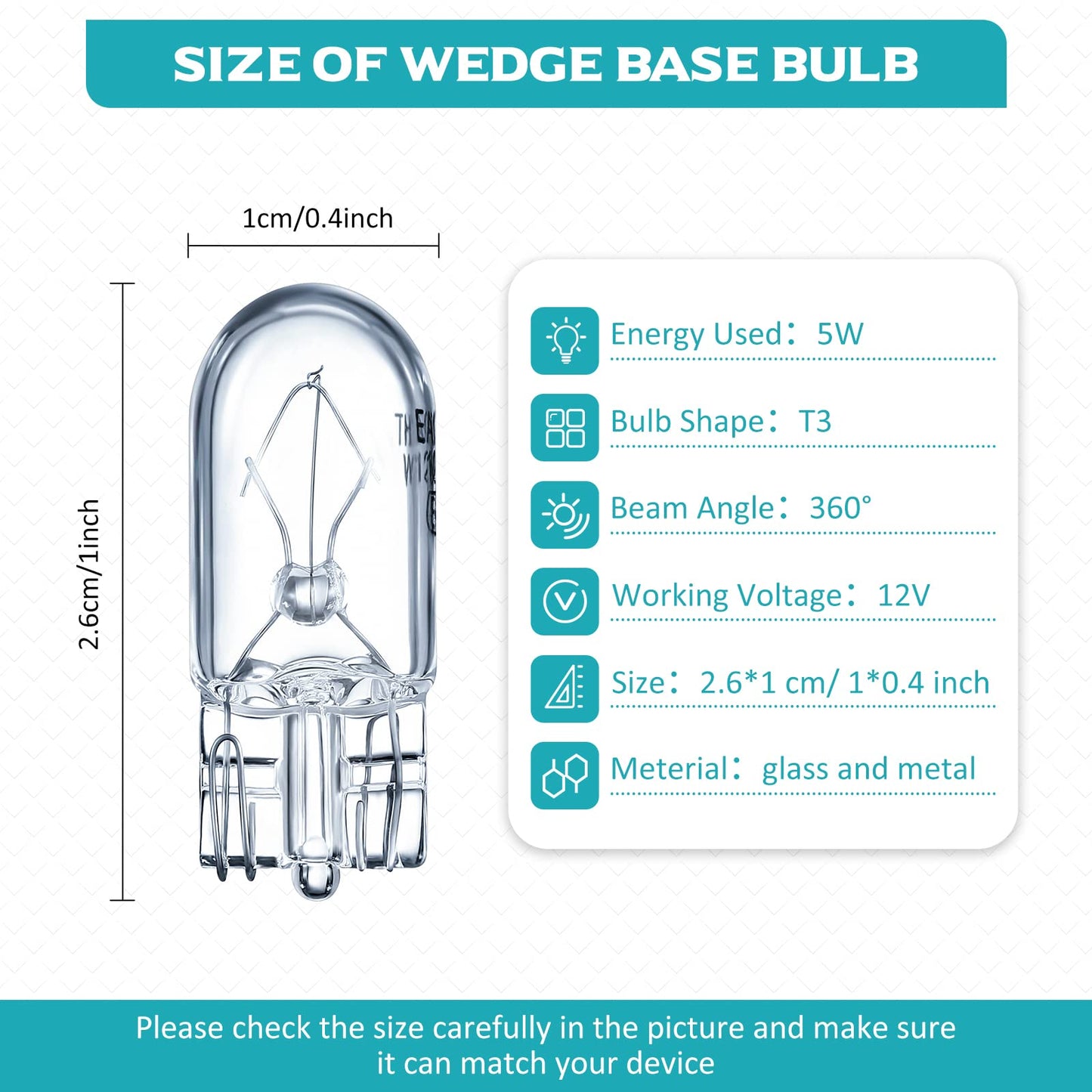 Honoson 12V 5W Clear Krypton Light Bulb - 1/4 Wedge Base For Landscape, Rv & Cabinet Lighting (100 Pieces)