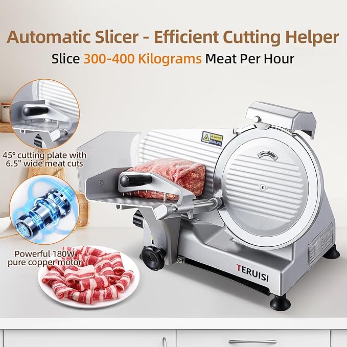 Meat Slicer Machine, 10 inch 240W Commercial Meat Slicer, Frozen Meat Cheese Deli Slicer with 0-13mm Adjustable Thickness, Chromium Plated Semi-Auto Food Slicer for Commercial & Home