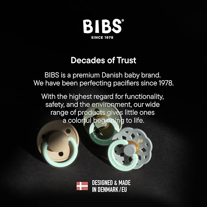 BIBS Colour Soother 4-Pack | BPA Free Dummy Pacifier | Round Nipple | Natural Rubber Latex | Made in Denmark | Size 6-18 Months | Sage Glow Mix
