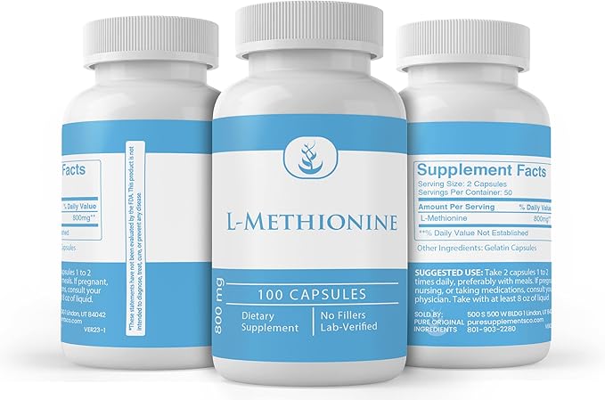 Pure Original Ingredients L-Methionine (100 Capsules) Always Pure, No Additives Or Fillers, Lab Verified