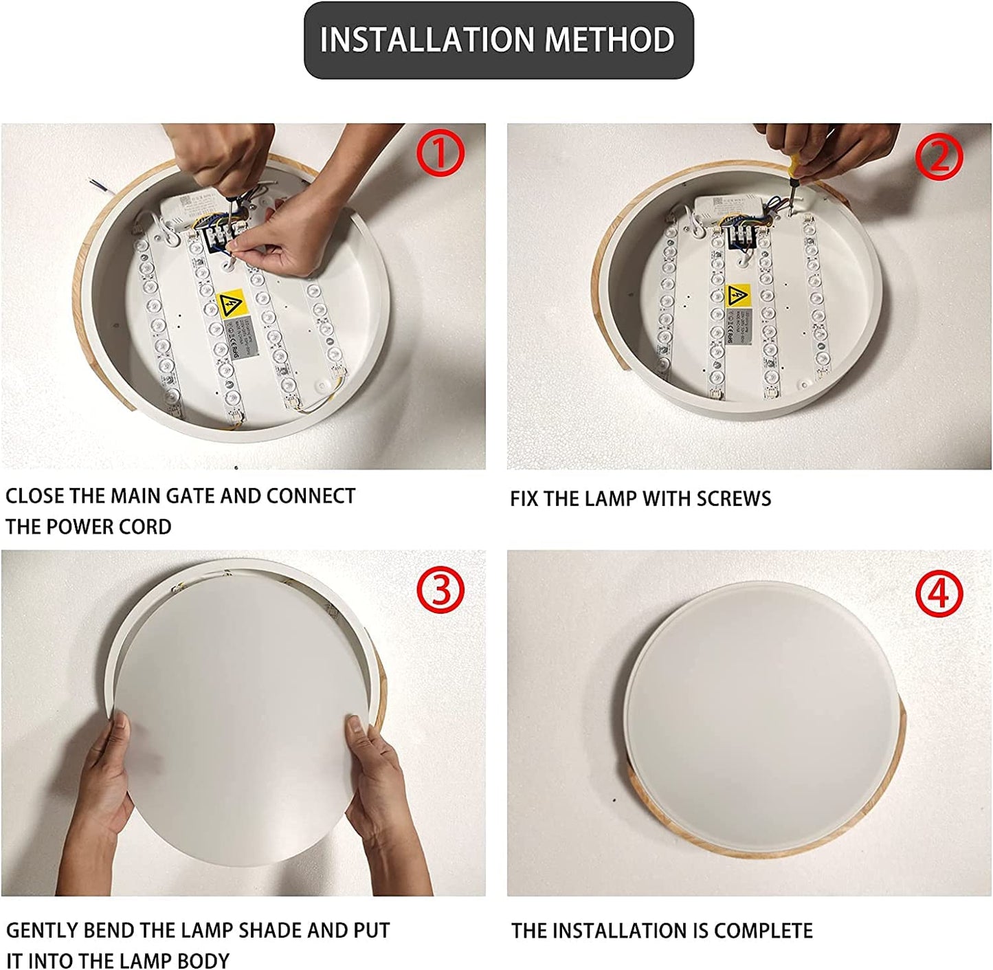 Flush Mount Ceiling Light  12 Inch Led Ceiling Light Fixture  Matte White With Wood  4500K/24W(150W Equiv.)  Not Dimmable Indoor Lighting Fixtures Ceiling For Bedroom And Hallway