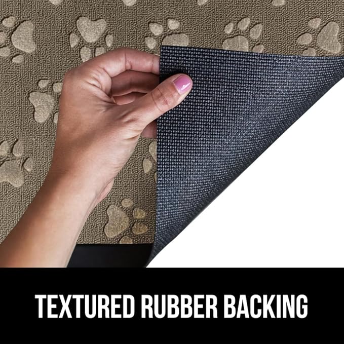 GORILLA GRIP 100% Waterproof All-Season WeatherMax Doormat, 23x35, Durable Natural Rubber, Stain and Fade Resistant, Low Profile, Indoor Outdoor Door Mats, Easy Clean Patio Entry Mat, Tan Pawprints