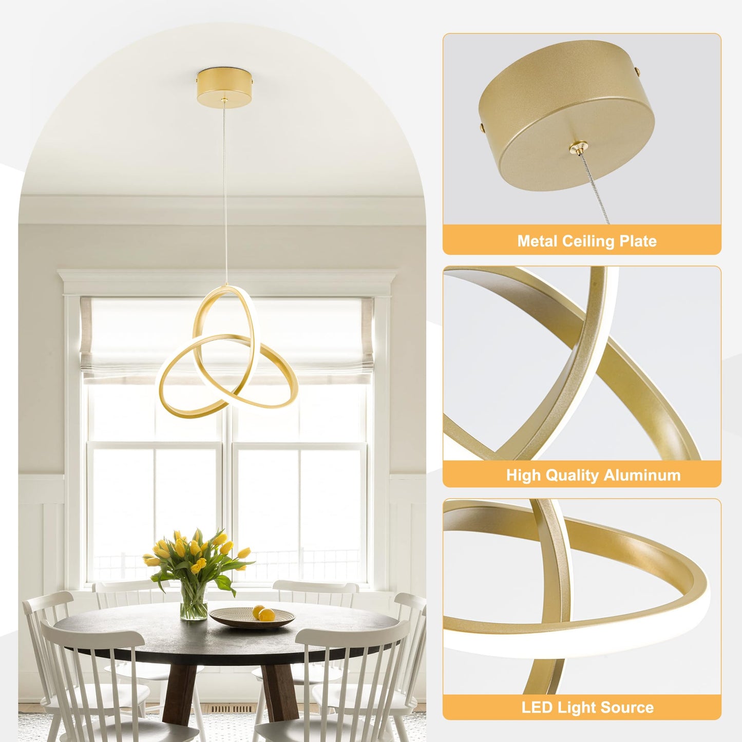 Mayna Spiral Kitchen Pendant Lighting  4000K Modern Led Pendant Lighting  18W Adjustable Height Island Light Fixture For Kitchen Bedroom Kitchen Island Cafe  1 Pack (Gold)