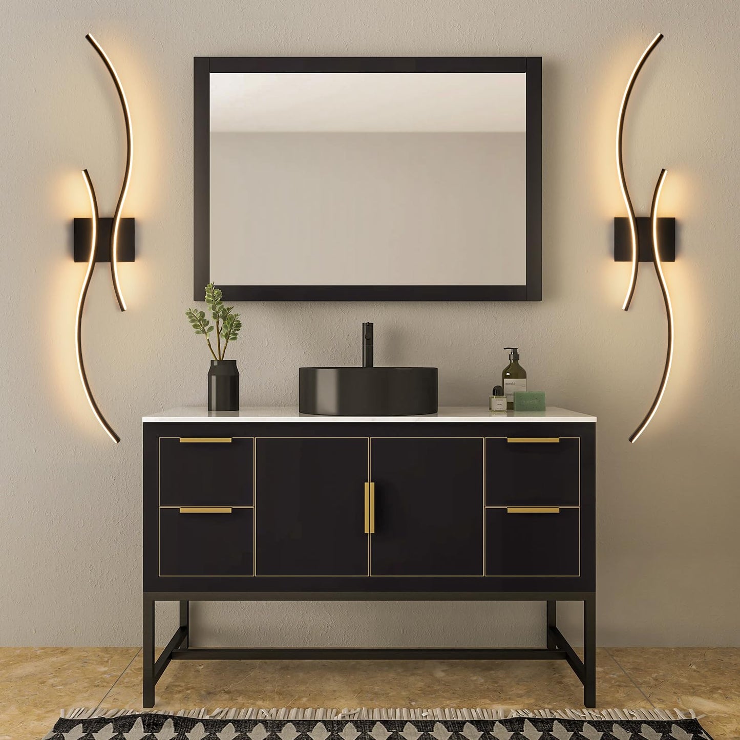Caneoe Modern Led Wall Light Sconce, 39 Black Aluminum, Warm White 3000K, Ideal For Bathroom, Living Room, Bedroom, Hallway