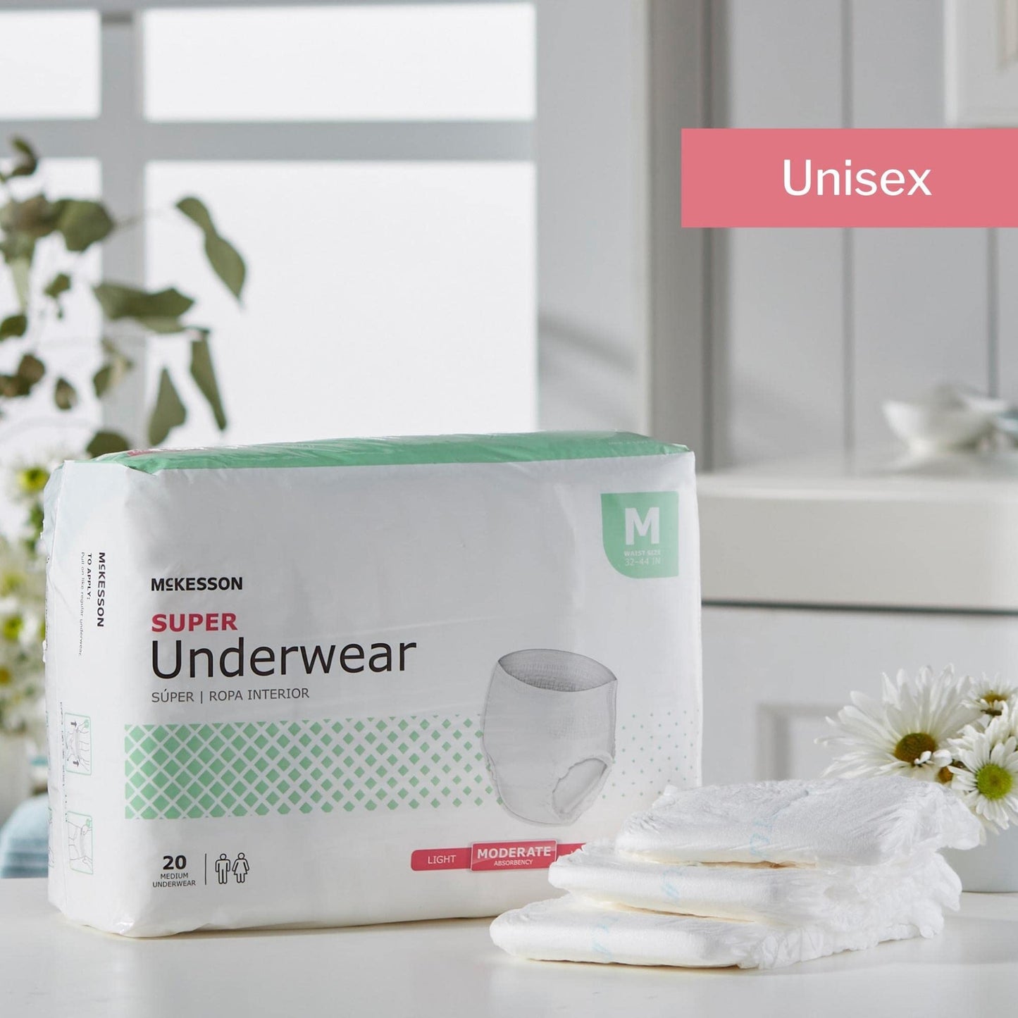 McKesson Super Adult Incontinence Underwear, Pull-On Style, Breathable, White (Medium, 80, Count)