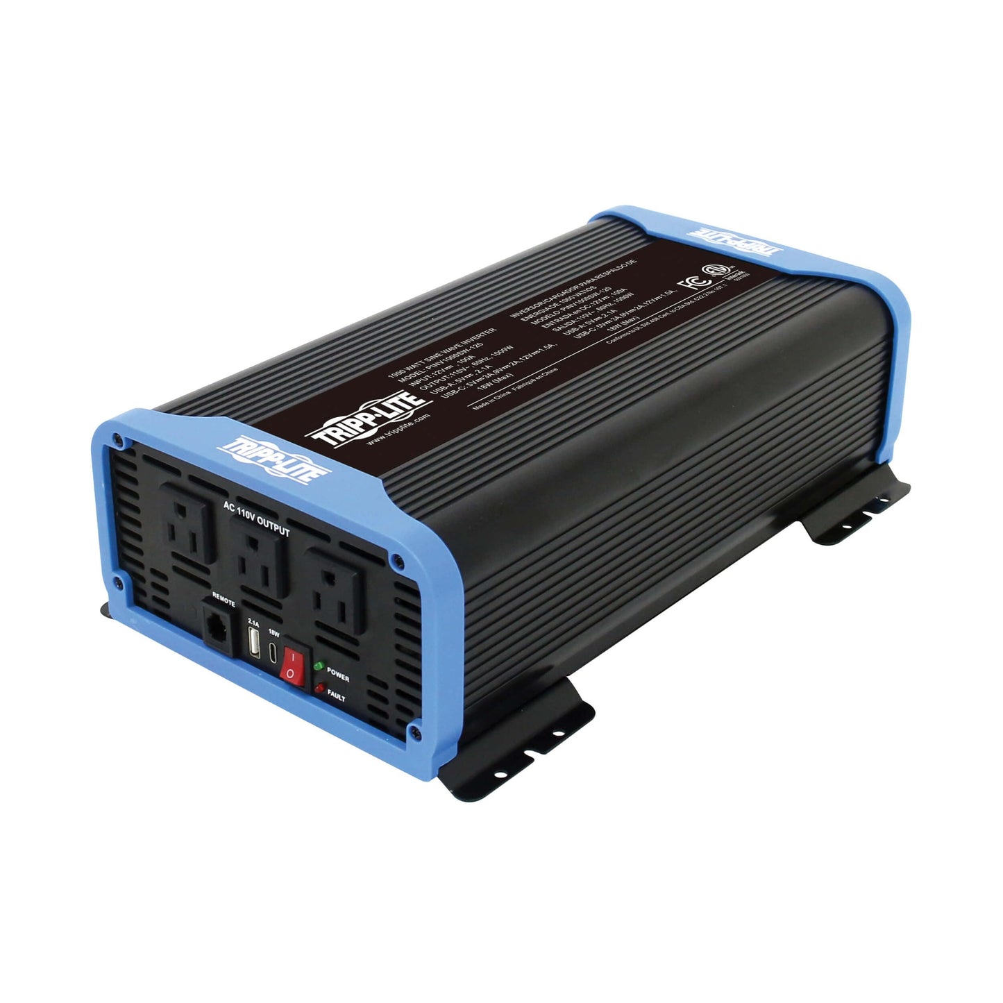 Tripp Lite 1500W Compact Pure Sine Wave Power Inverter, 3 Outlets, 1 Usb + 1 Usb-C Charging Ports, Remote Control Via Rj12 Telep