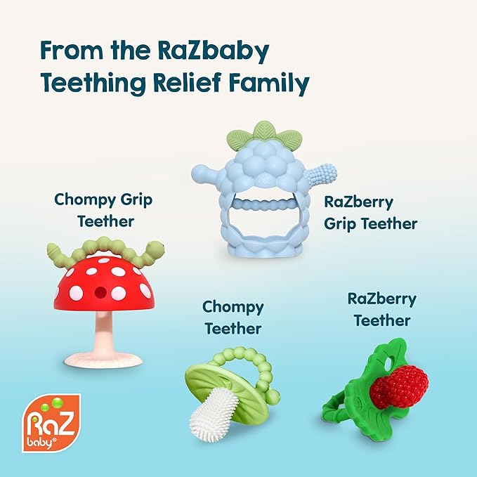 RaZbaby RaZberry Pop Strawberry Teether – Multi-Textured Silicone for Sensory Development & Teething Relief – Easy to Hold for Small Hands – Soft BPA-Free Design for Babies 3 Months+, Red/Green