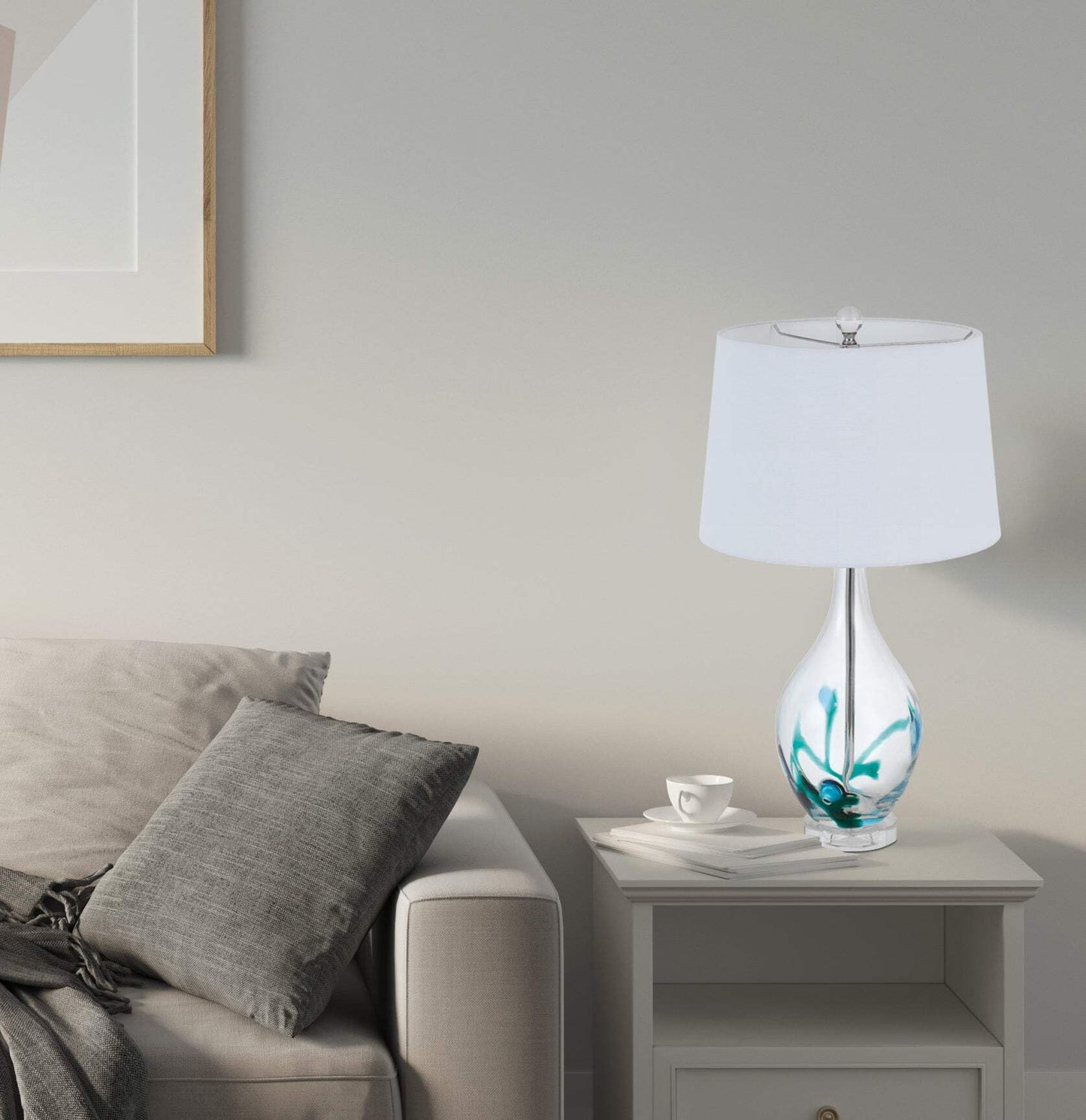 Homeroots Clear Glass Table Lamp With White Empire Shade, 27 In., Model 524783