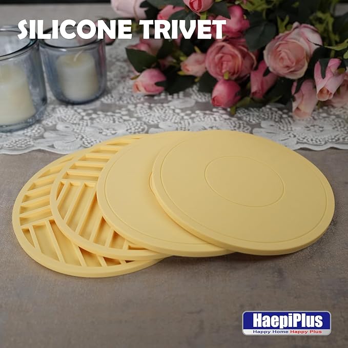 4 Pieces Silicone Trivet Mats, Pot Holders, Kitchen Tools, Heat Resistant Non-Slip Pads for Dishes, Bowls, Jar Opener, Easy to Wash and Dry Pan Cushions (Yellow)