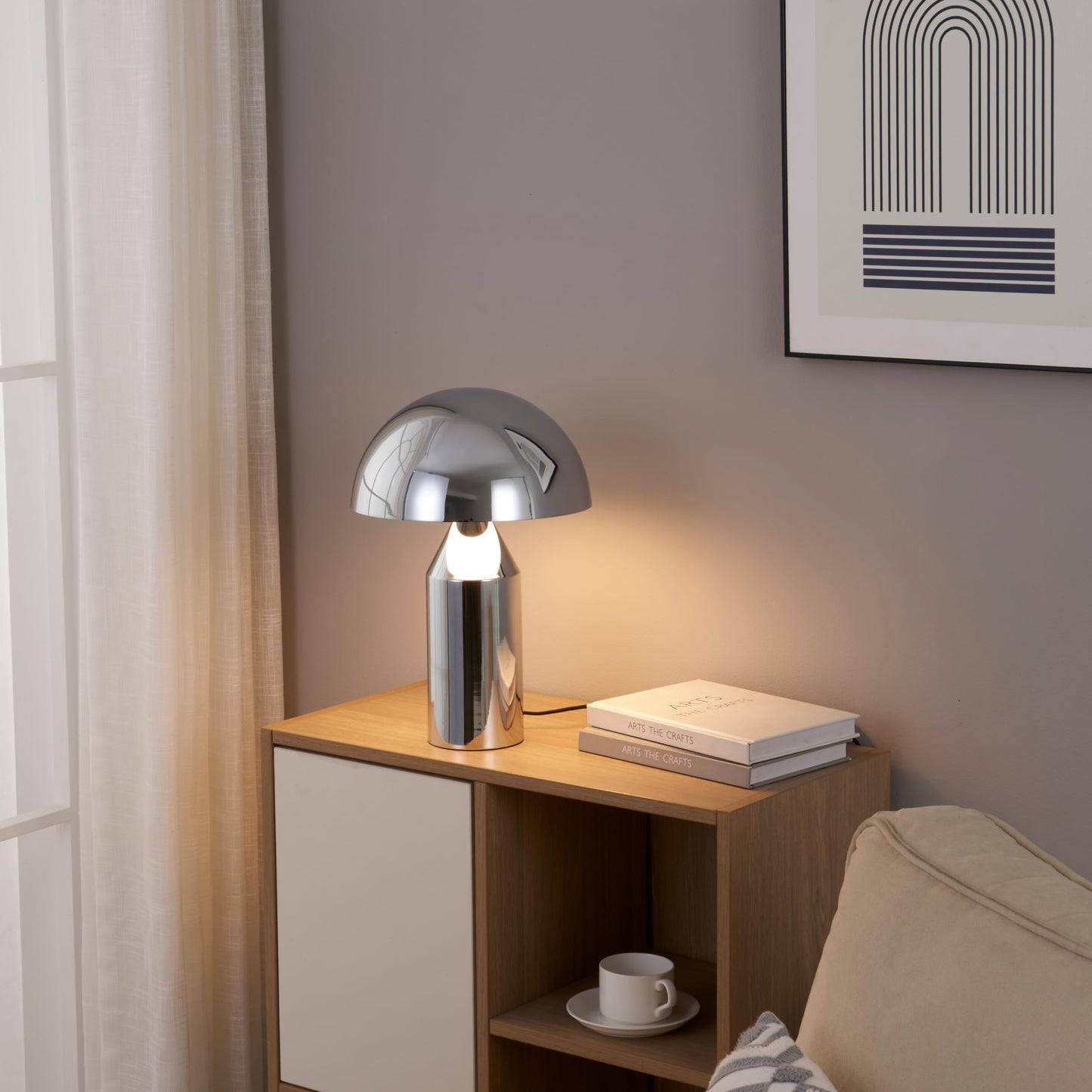 Brightech Venus 14 Globe Table Lamp - Modern Mid-Century Lamp With Golden Metal Shade - Nightstand  Bedside  Desk & Accent Table Lighting For Bedroom  Living Room & Office D?Cor - Chrome/Silver