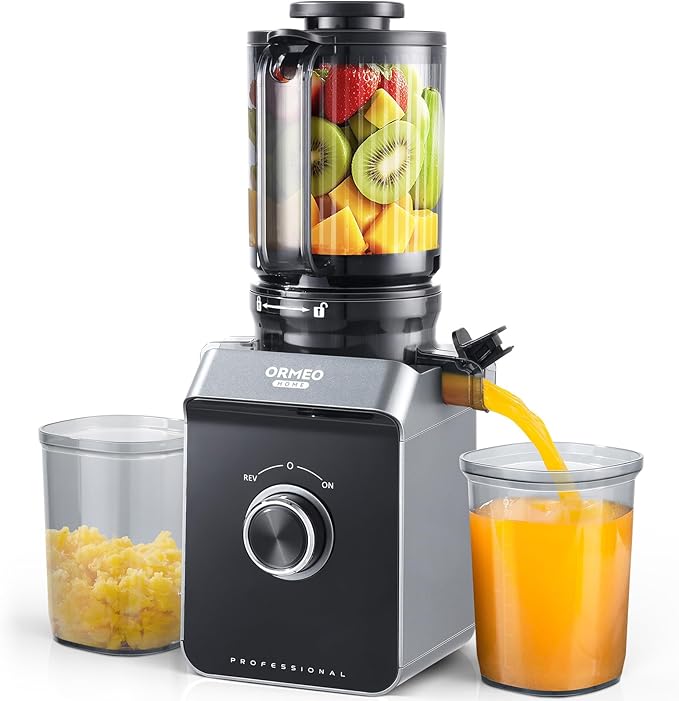 Cold Press Juicer, ORMEO HOME Juicer Machines with 4.35"Large Feed Chute Fit Whole Vegetables & Fruits, Masticating Juicer with Pulp Seperation, 99.6% Juice Purity, Quiet Motor, Easy to Clean,BPA Free