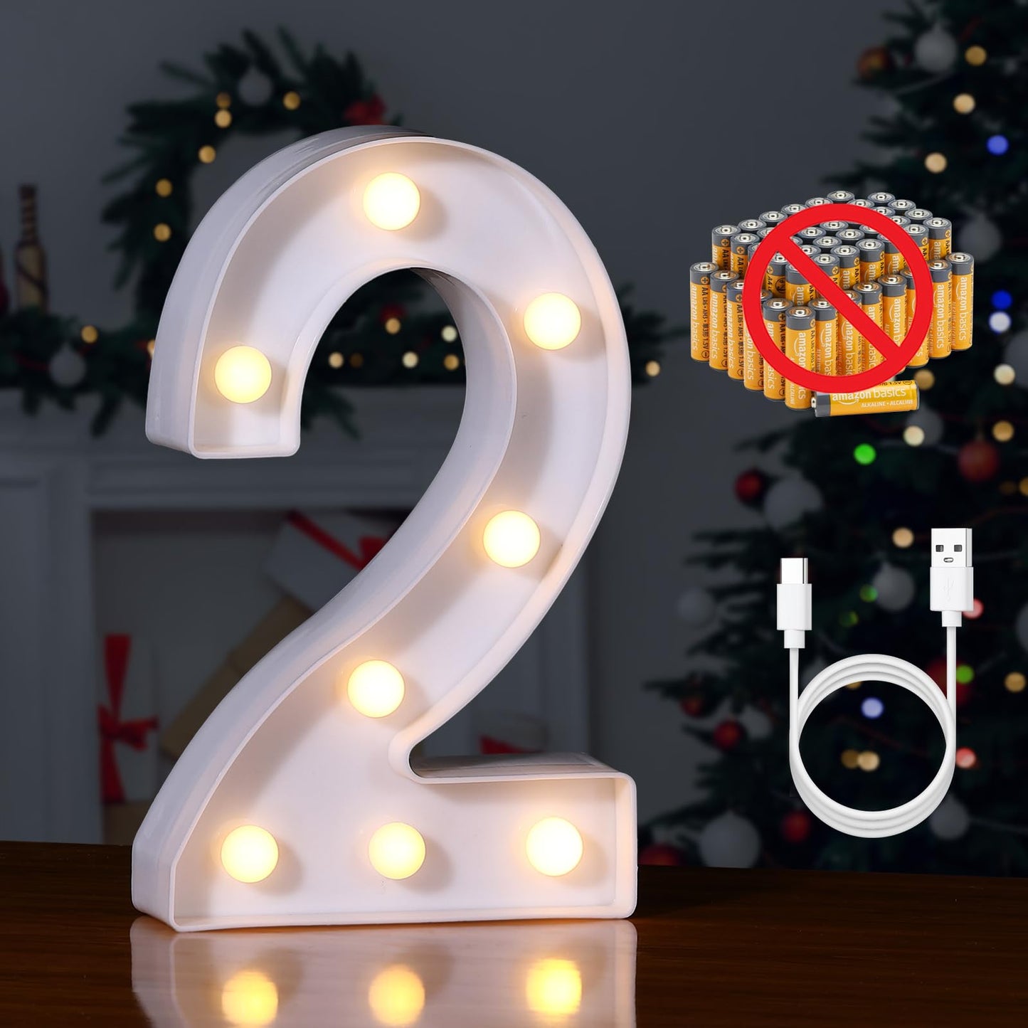 Foaky Rechargeable LED Letter Lights Sign - Warm Plastic Marquee Light for Home Bar Decoration, Wedding, Birthday - Size 2