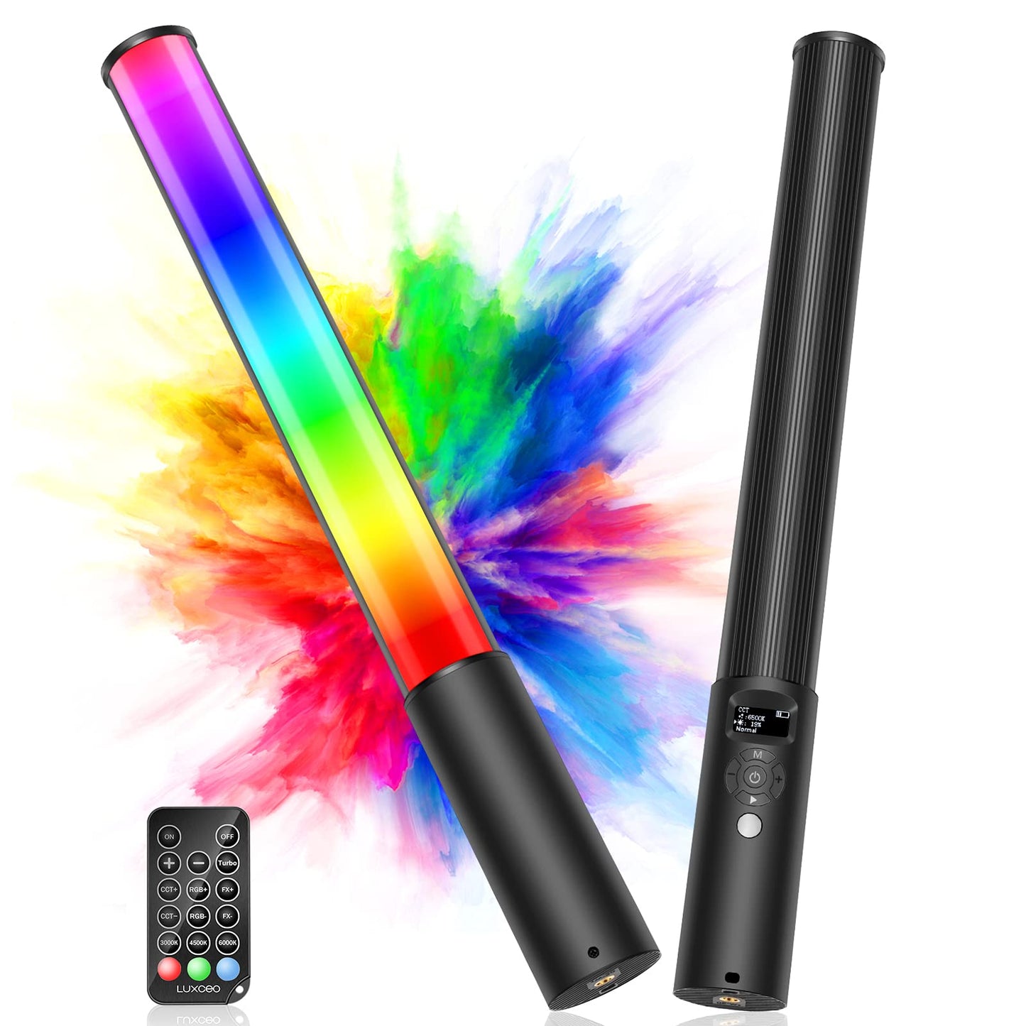 leshiou RGB Video Light Wand, Handheld Multi Color LED Tube Light Stick with Remote Control, Dimmable 2500K-6500K CRI97+ Full-Color LED Light with 2500mAh Rechargeable Battery, 12 Light Scenes