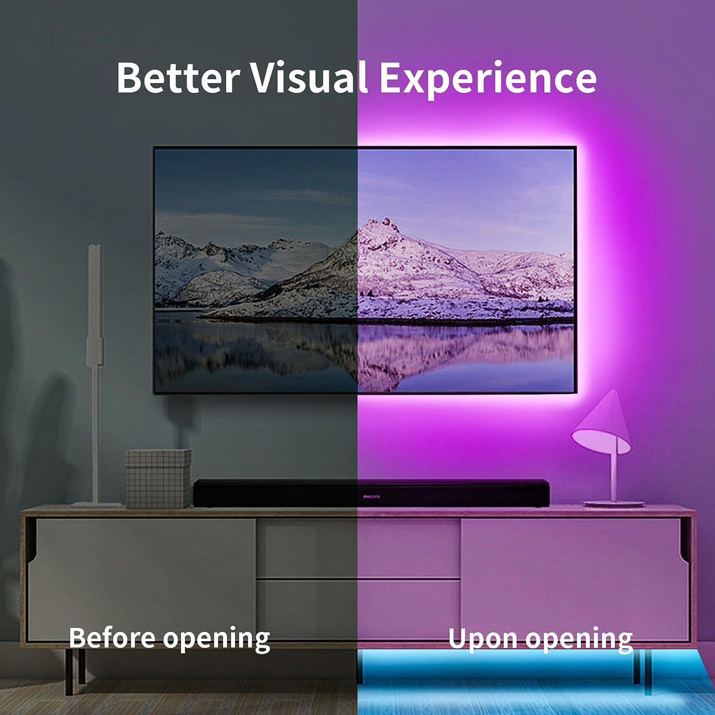 KSIPZE LED TV Backlight Strip, 13ft for 32in-65in TVs, Multicolor, Music Sync, Bluetooth & Button Control, Model ST5204