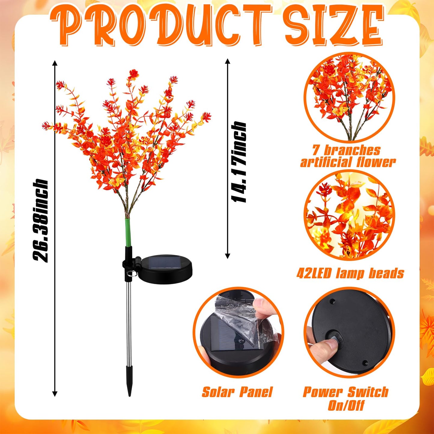 Glooglitter 2 Pack Fall Solar Stake Lights Thanksgiving Outdoor Decorations Waterproof Orange Mums Artificial Flowers Solar Lights For Outdoor Garden Yard Pathway Thanksgiving Fall Decor (Camellia)