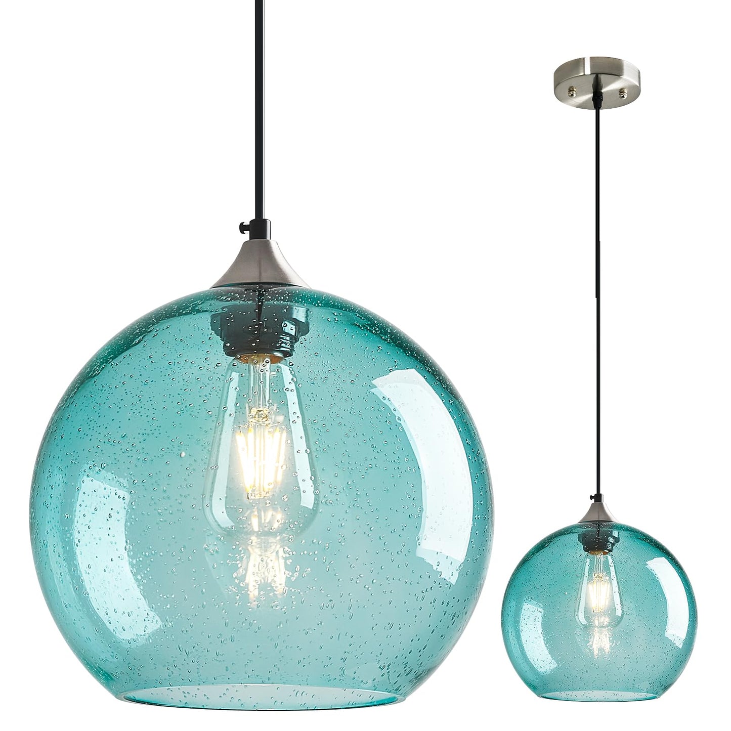 Lbsqj Light Blue Glass Pendant Lights Kitchen Island Globe Pendant Light Fixtures Modern Pendant Lighting For Bedroom Living Dining Room Light Fixture (9.84 In  1 Pack)