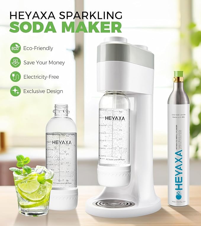 Sparkling Water Maker, Soda Maker Machine for Quickly Creating Refreshing Soda, Includes 2x BPA-Free 1L Carbonation Bottle, Compatible with 60L CO2 Carbonator (Pearl White)