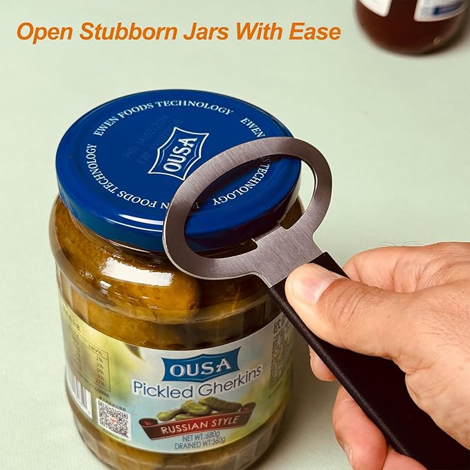 Magnetic 2-IN-1 Jar Opener, Bottle Opener, For Releasing Vacuum Seal, Heavy Duty Stainless Steel, Strong Magnet For Fridge, Great for Kids and Arthritis, 2-PCs, Black
