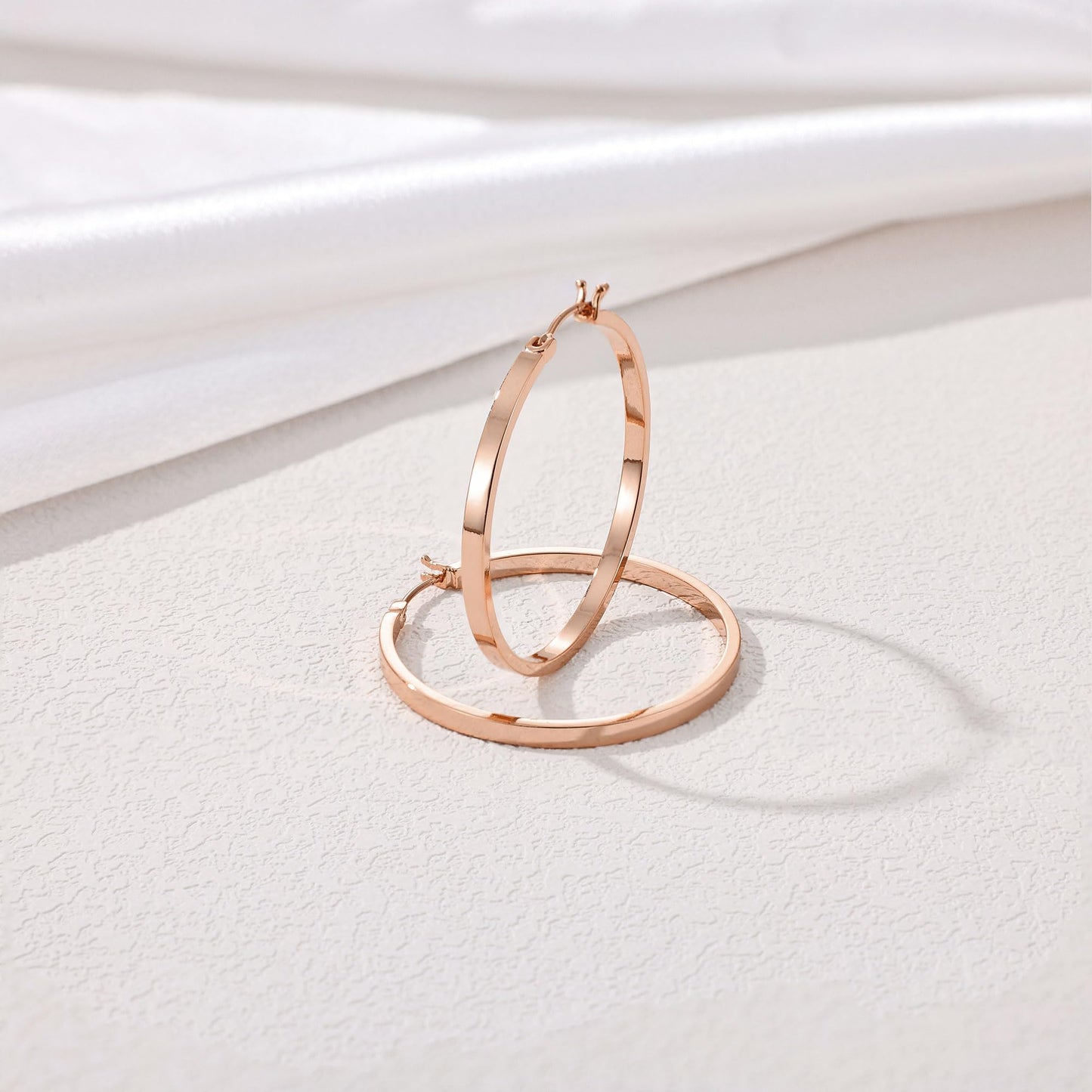 Gacimy Rose Gold Hoop Earrings for Women, 14K Real Rose Gold Plated Flatted Hoops with 925 Sterling Silver Post, 40mm Medium Ear