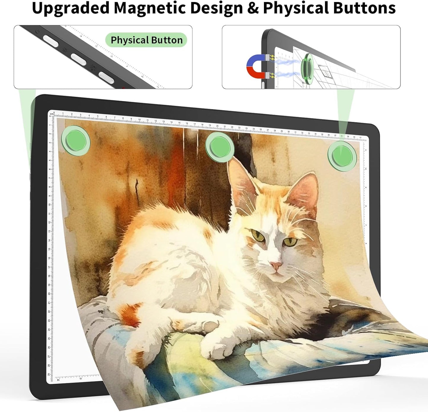 Phylosal Rechargeable A3 LED Light Pad for Diamond Painting, Ultra-Thin Magnetic Tracing Light Box for Drawing, Diamond Art Light Board with Side Button, Super Bright Light Table for Sketching (Black)