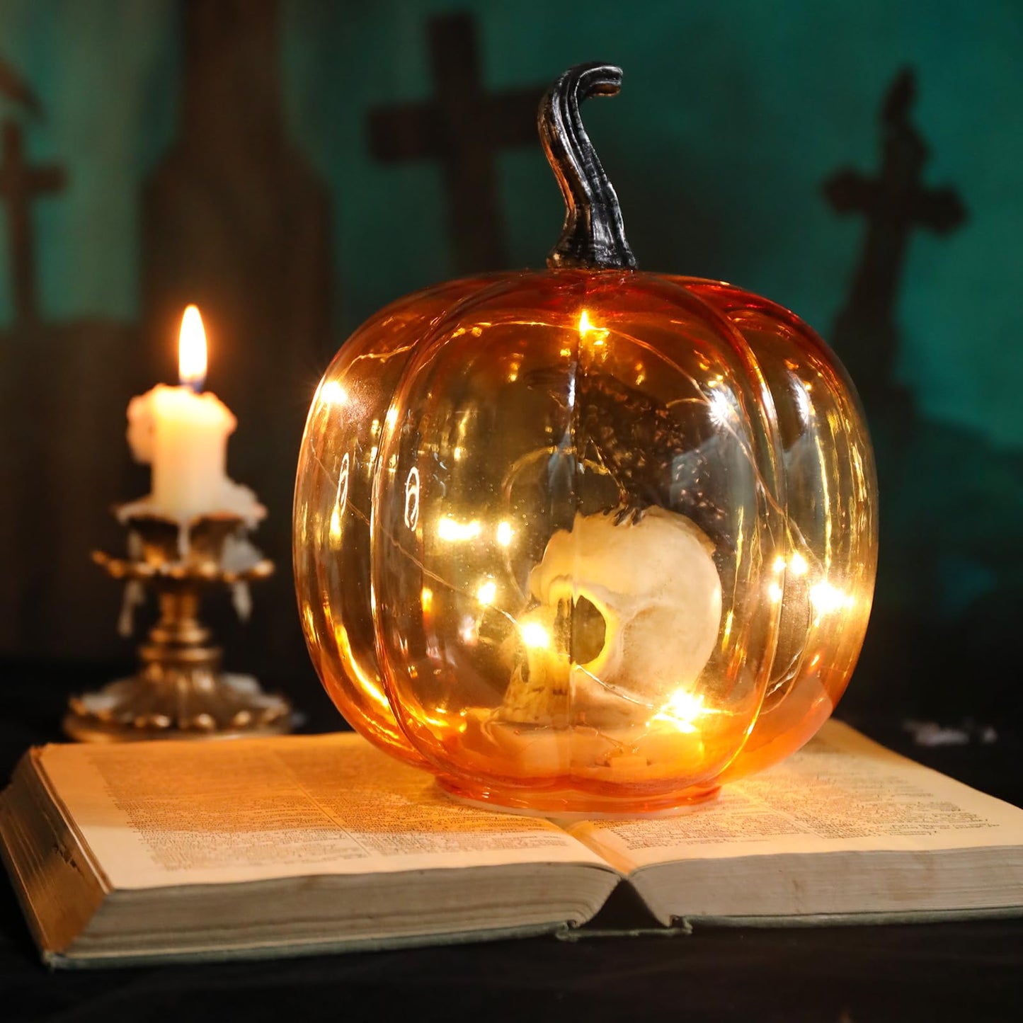 Ovewios Halloween Pumpkin Lights  Light Up Glass Pumpkins Table Lamps Indoor Home Decoration For Thanksgiving Halloween Party Tabletop Decor