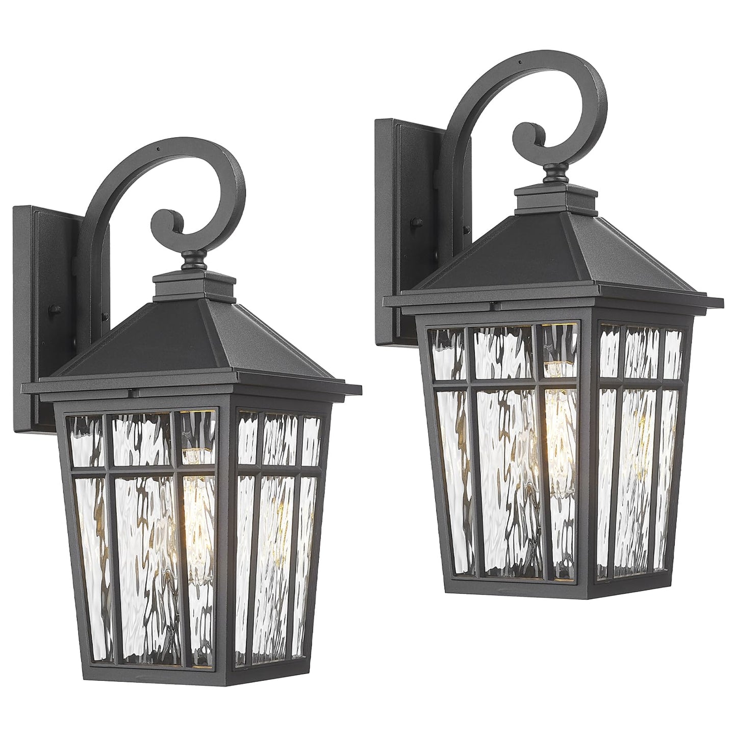 Darkaway 2Pcs Large Outdoor Wall Lights For House  18Inch Exterior Lighting Fixtures Wall Mount Outdoor Porch Lights Black Outside Sconce Lights With Water Ripple Glass For Patio Garage Hallway